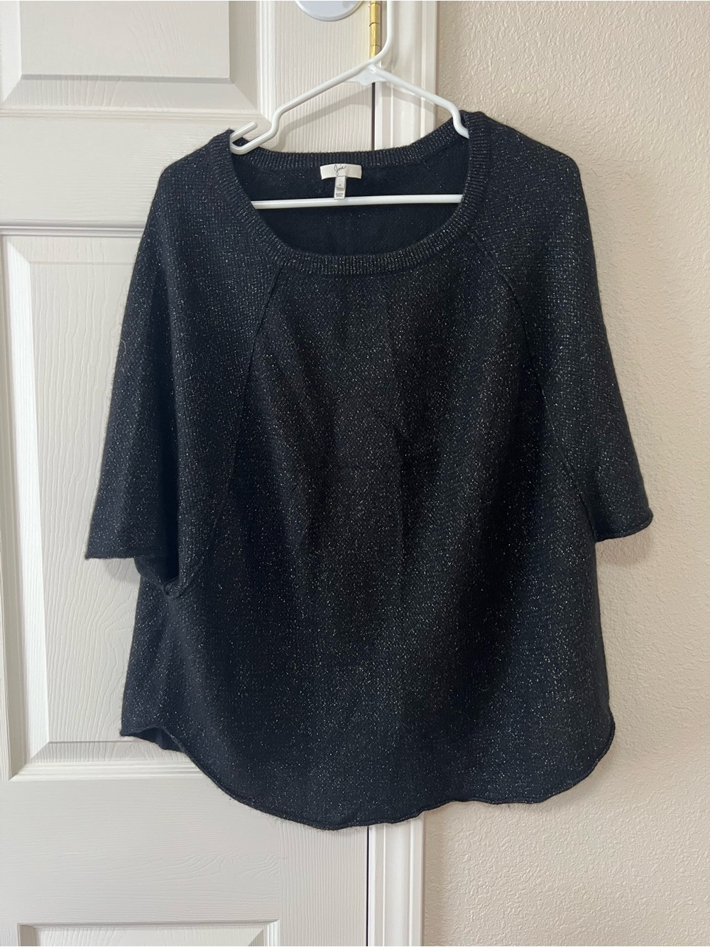 Joie Jolena Wool Cashmere Metallic Shimmer Poncho Sweater Black Size Small